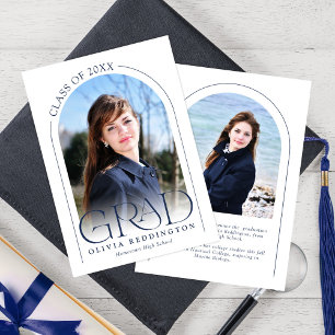 Faire-part Typographie moderne Marine Blue 2 Photo Arch Grad
