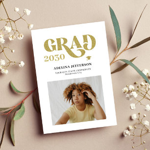 Faire-part Typographie moderne photo or graduation simple