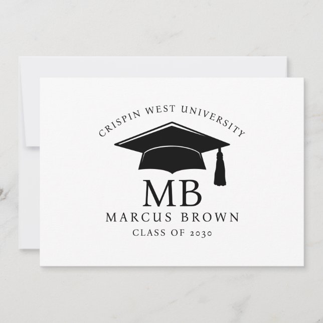 Faire-part Typographie simple de la casquette de graduation m (Devant)