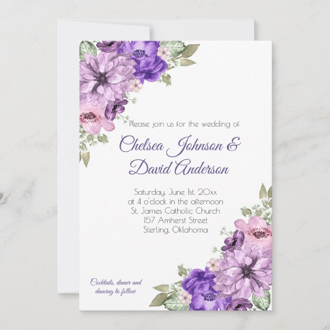 Faire-part Ultra violet violet rose verdure Mariage Floral (Devant)