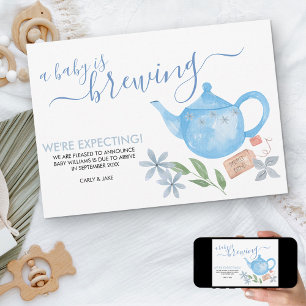 Faire-part Un bébé brasse   Grossesse d'une théière bleue mig