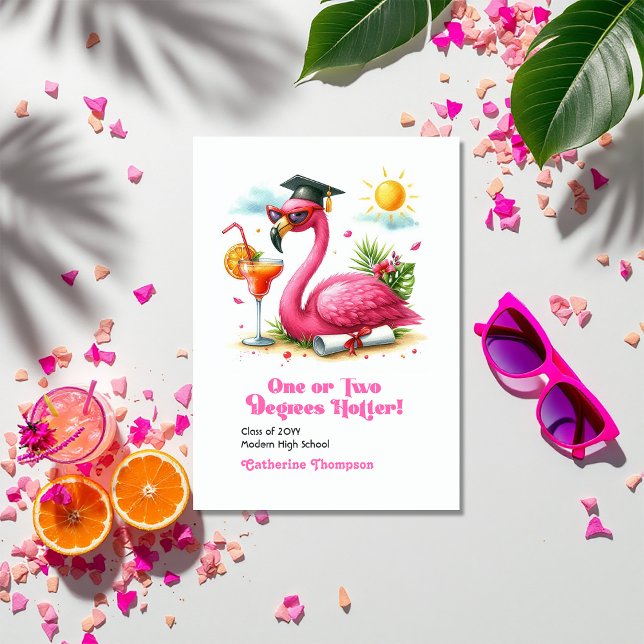 Faire-part Un ou deux degrés Hotter Flamant rose Graduation (One or Two Degrees Hotter Flamingo Graduation Announcement)