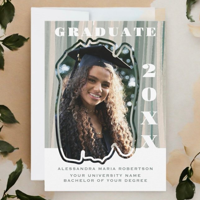 Faire-part Une photo blanche sauge vert beige étudiant (Créateur téléchargé)