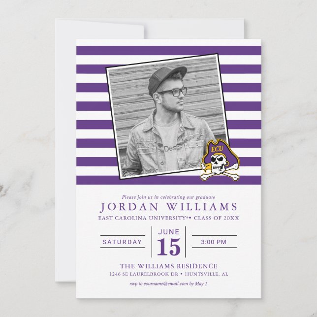 Faire-part Université de Caroline de l'Est | Pirates écus (Devant)