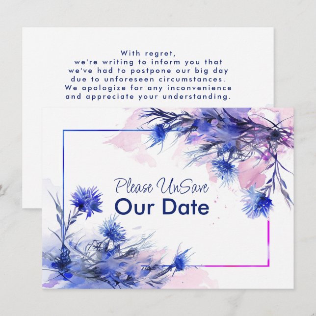 Faire-part UnSave our Date, drôle Cornflower Reverie (Devant / Derrière)