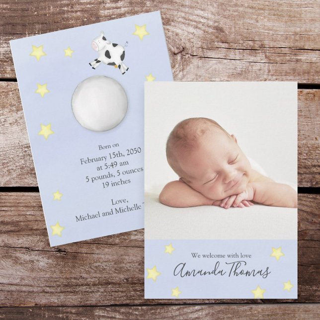 Faire-part Vache d'aquarelle simple bébé sautée au-dessus de  (Créateur téléchargé)