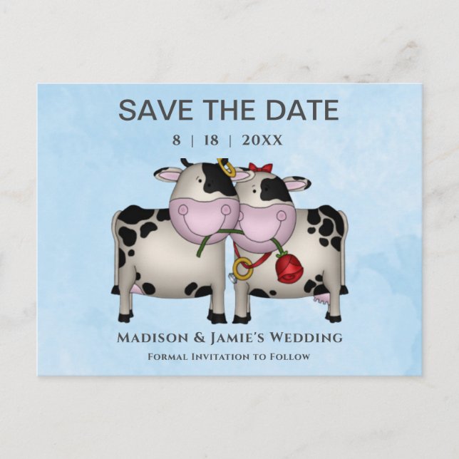 Faire-part Vaches mariage Enregistrer la carte postale Date (Devant)