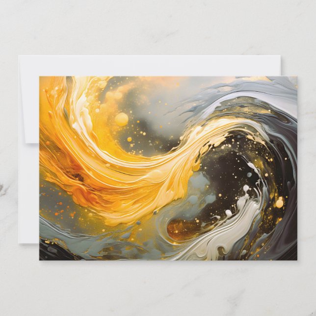 Faire-part Vagues modernes en marbre abstrait doré (Devant)