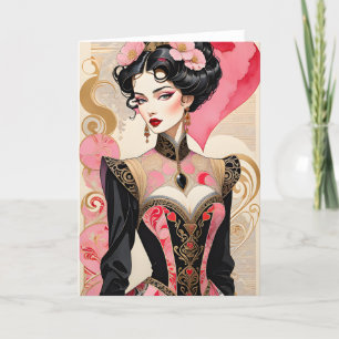 Faire-part Valentine dame en rose et noir couture