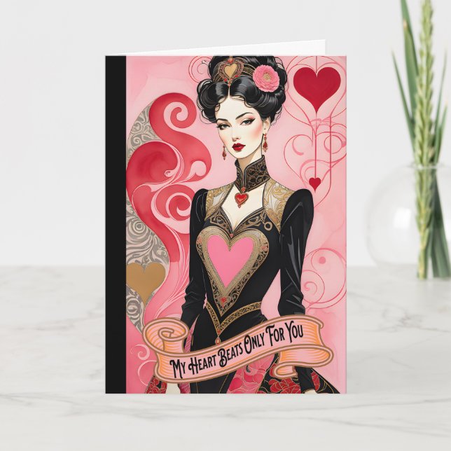 Faire-part Valentine Robe de Coeur Rose Dame (Devant)