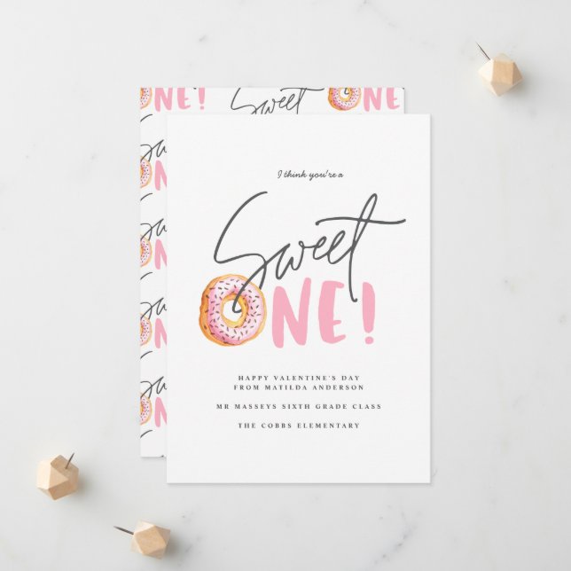 Faire-part Valentines rose girly Donut doux un moderne (Devant/Arrière en situation)