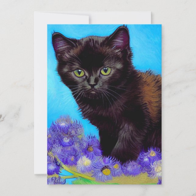 Faire-part Van Gogh Chat et fleurs (Devant)