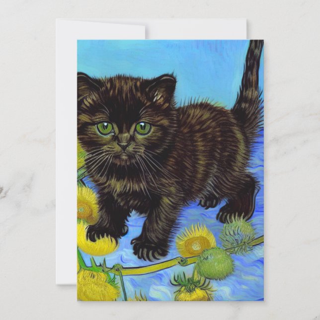 Faire-part Van Gogh Style Chat avec tournesol (Devant)
