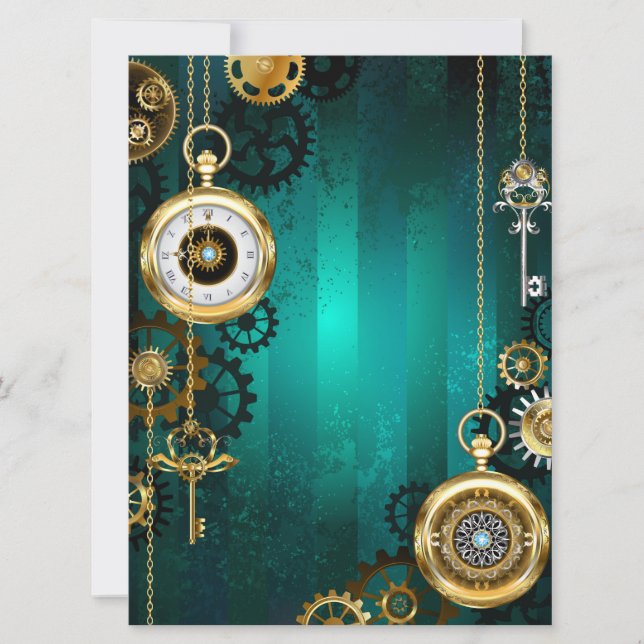 Faire-part Veille bijoux Steampunk sur un Arrière - plan vert (Devant)