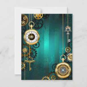 Faire-part Veille bijoux Steampunk sur un Arrière - plan vert