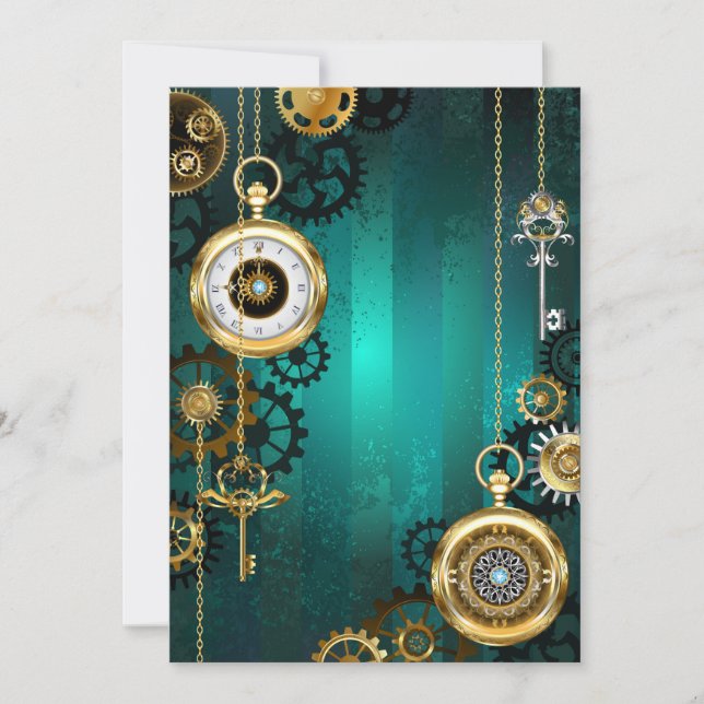 Faire-part Veille bijoux Steampunk sur un Arrière - plan vert (Devant)
