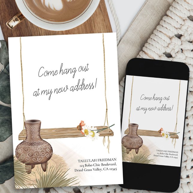 Faire-part Venez Accrocher Boho Chic Garden Swing Moving (boho new hang out address card available printed or as printable digital download)