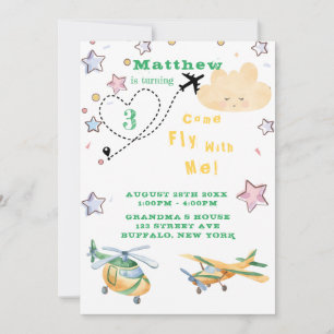 Faire-part Venez Voler Avec Moi Avions Boy Anniversaire Fête