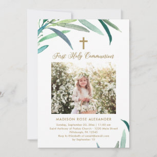 Faire-part Verdure et photo Première communion sainte Invitat