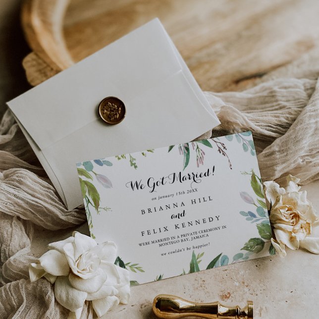 Faire-part Verdure Tropical Moderne Calligraphie Elopement (Créateur téléchargé)