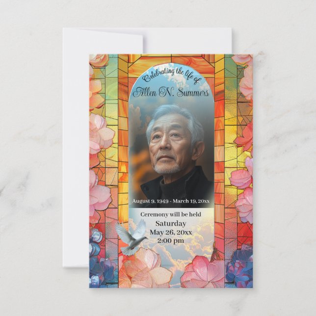 Faire-part Verre tendu avec funérailles de colombe (Devant)