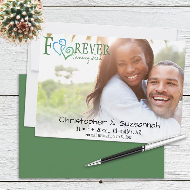 Faire-part Vert Bleu Coeurs Liés Jamais Enregistrer La Date (Créateur téléchargé)