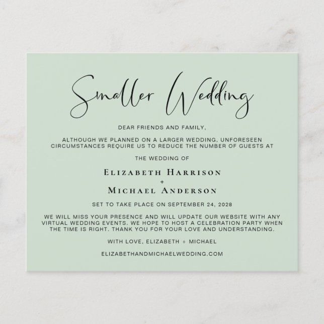 Faire-part vert de Mariage de taille réduite du bu (Devant)