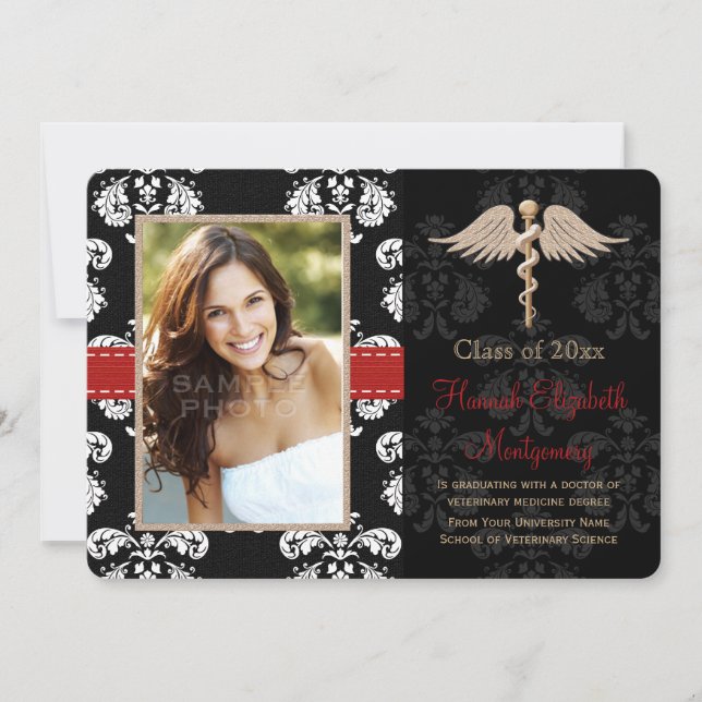 Faire-part vétérinaire rouge d'obtention du (Devant)