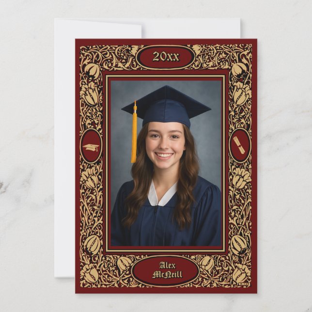 Faire-part Victorian Era 1896 Art Nouveau Floral Graduation (Devant)