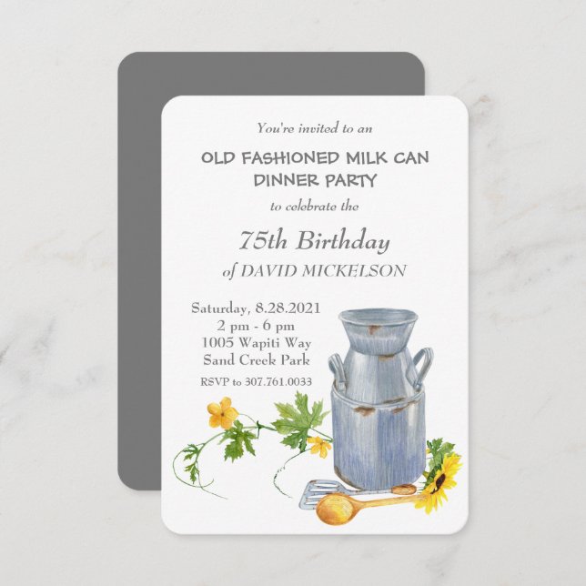 Faire-part Vieux Lait Peut Dîner Fête Anniversaire (Devant / Derrière)