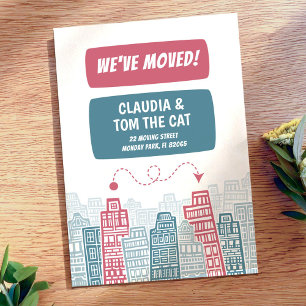 Faire-part Ville de dessin animé rose et turquoise