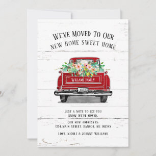Faire-part Vintage Camion Rouge Rose Floral Rustique Moving
