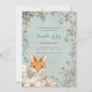 Faire-part Vintage Cute Fox Photo Leaf Floral Baby Birth