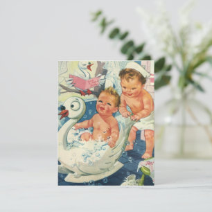 Faire-part vintage d'enfants dans un bain moussant