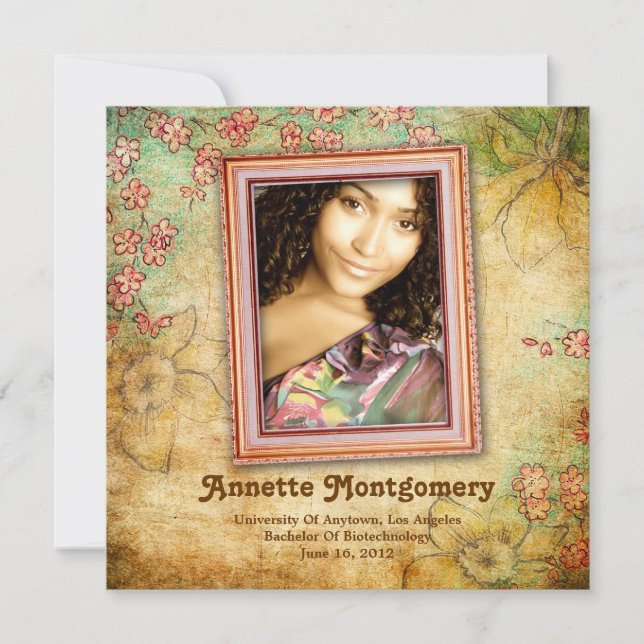 Faire-part vintage Floral Grunge Graduation (Devant)