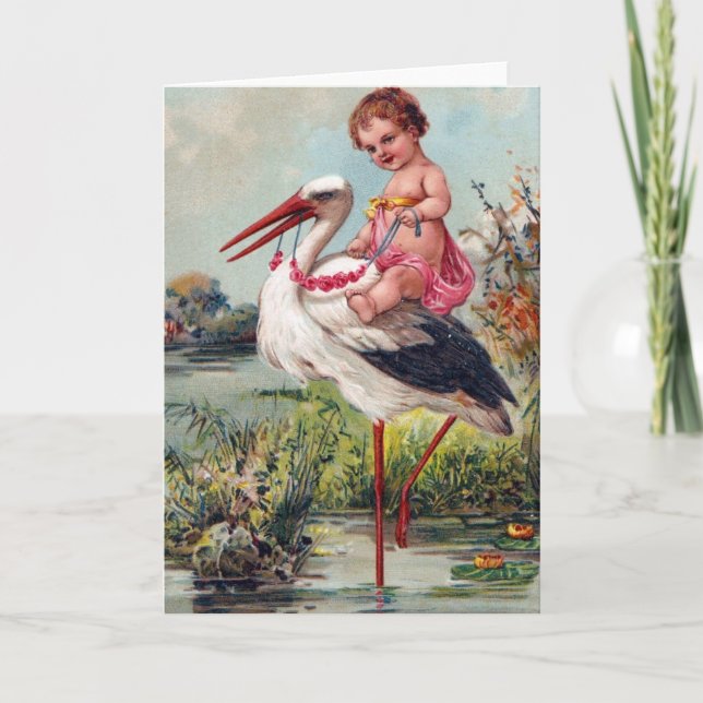 Faire-part Vintage Stork and Baby (Devant)