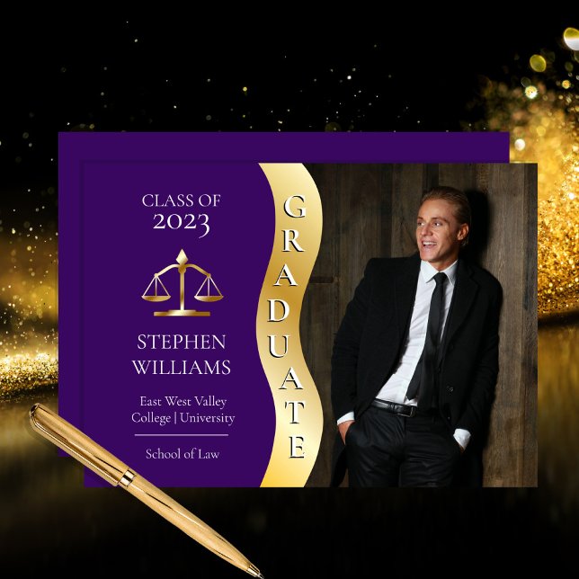 Faire-part Violet | Diplômé d'or Wave Law Justice Grad (Créateur téléchargé)