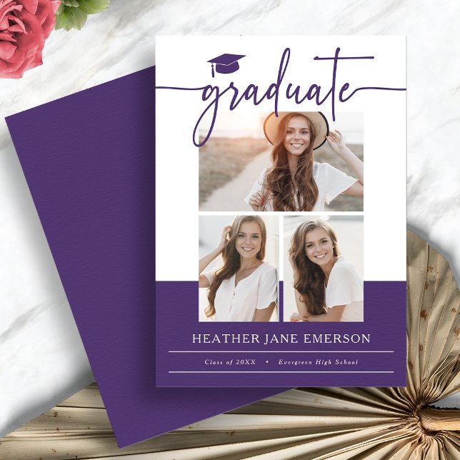 Faire-part Violet Photo Moderne Remise des diplômes (Purple Modern Photo Collage Graduation Announcement by Painted Paperie
)