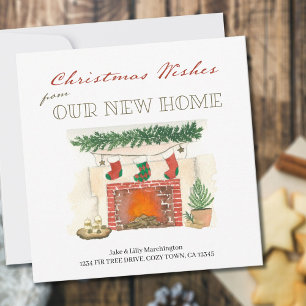 Faire-part Vœux de Noël Nouvelle Maison Cheminée Fêtes Déména
