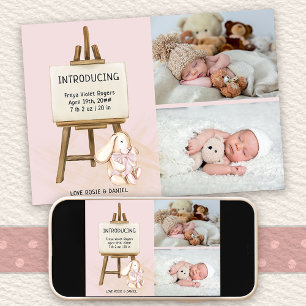 Faire-part Voici Easel & Bunny 2 Photo Baby Girl Birth