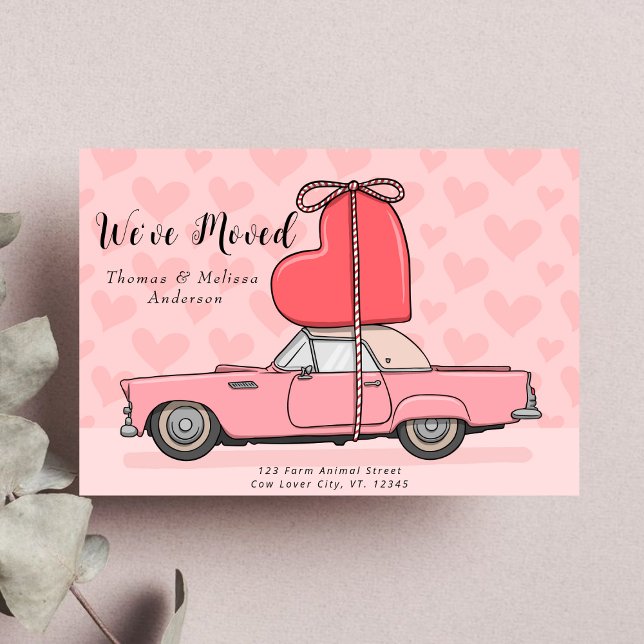Faire-part Voiture Ancienne avec Cœur Rose Nous avons Déménag (Créateur téléchargé)