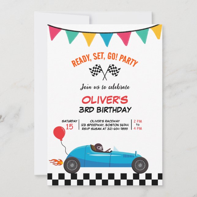 Faire-part Voiture Course Anniversaire de enfant Party Invita (Devant)