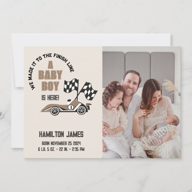 Faire-part Voiture de course sportive Baby Boy Birth (Devant)