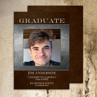 Faire-part Votre photo Silver Metal Faux Leather Graduation