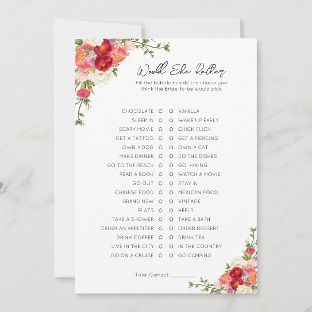 Faire-part Voudrait-Elle Plutôt Que Fête des mariées Jeu (Devant)