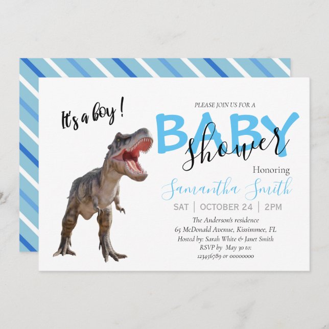 Faire-part Vous êtes Invité Baby shower Boy Dinosaur (Devant / Derrière)