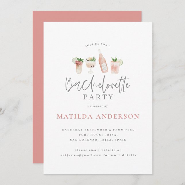 Faire-part Voyage de fin de semaine de bachelorette boissons  (Devant / Derrière)