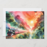 Voyage en train au coucher de soleil tropical aqua