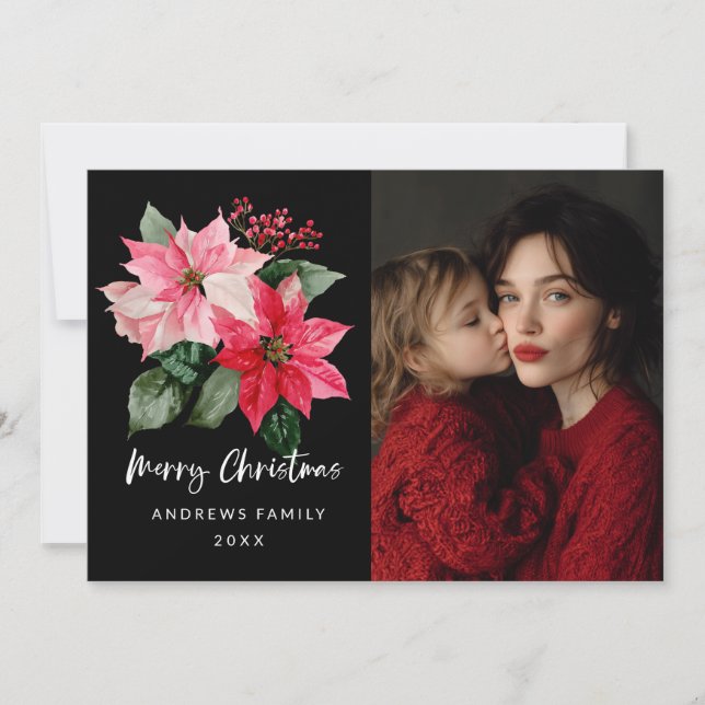 Faire-part Watercolor Christmas Poinsettia Design (Devant)