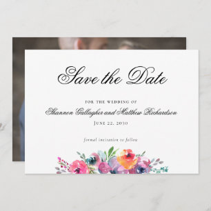 Faire-part Watercolor Floral Wedding Enregistrer la photo Dat